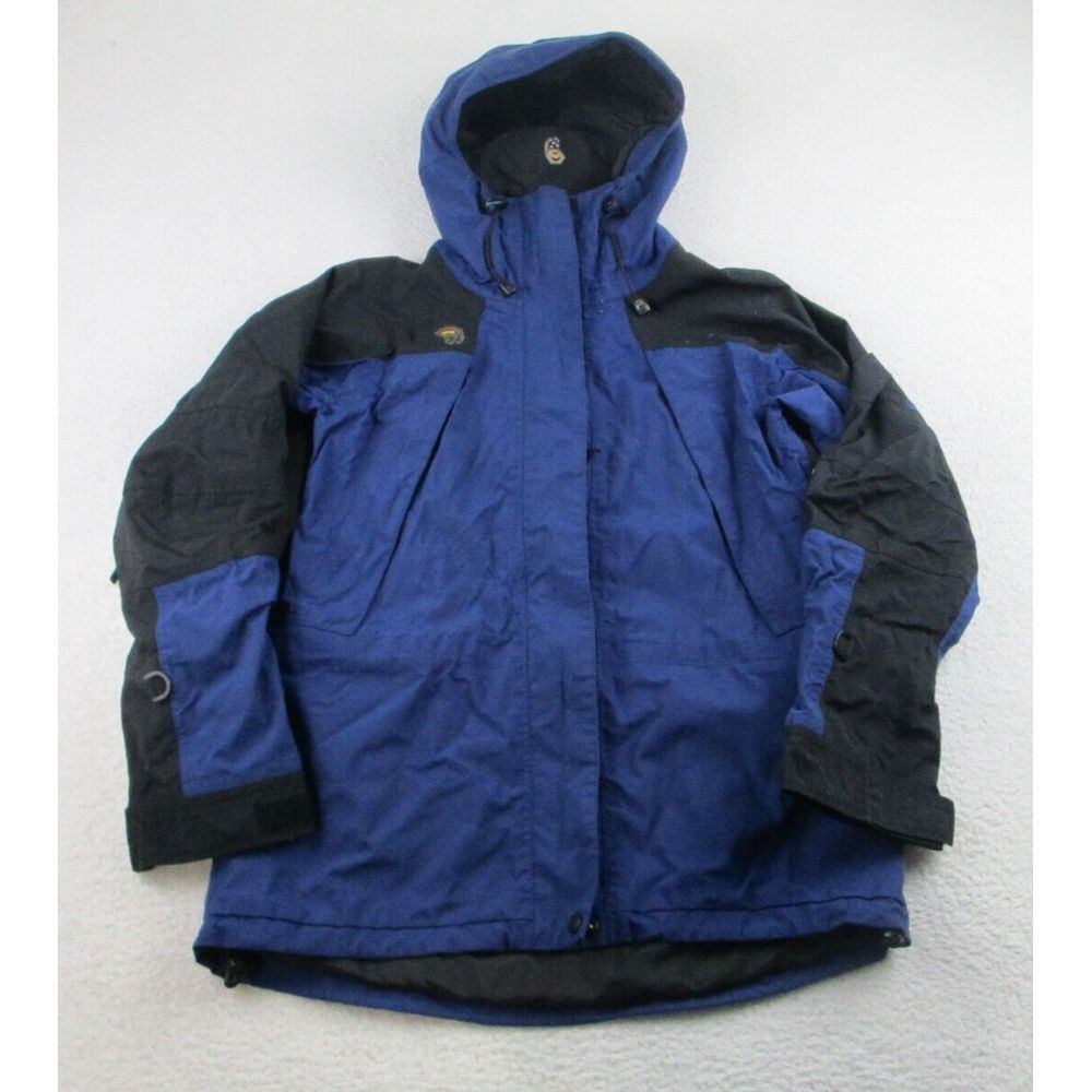 VTG Mountain Hardwear Conduit Jacket Womens Sz 8 Blue Black Hooded Hiking *READ*